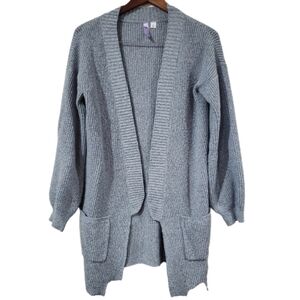 Ayla Very Soft Gray Open Cardigan w/Pockets Size Small Ribbed Edges